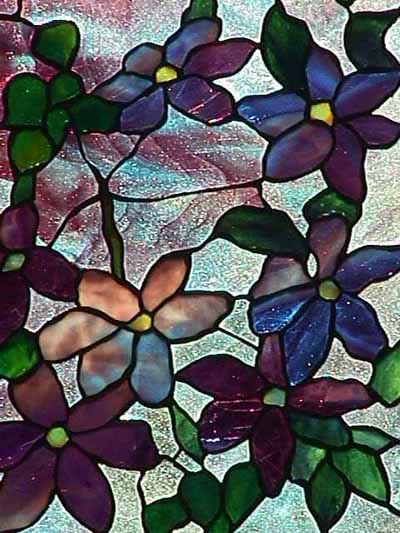 Clematis Tiffany Leaded Glass Panel