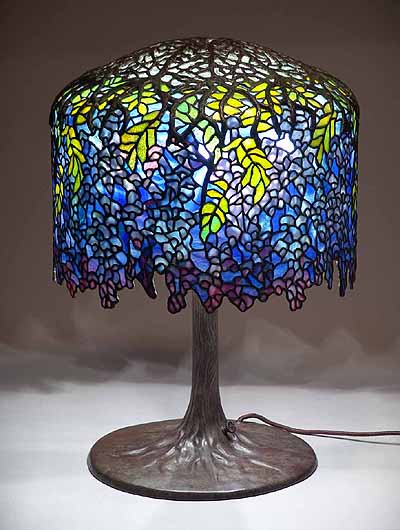 18" Blue Wisteria leaded glass and bronze Tiffany table lamp