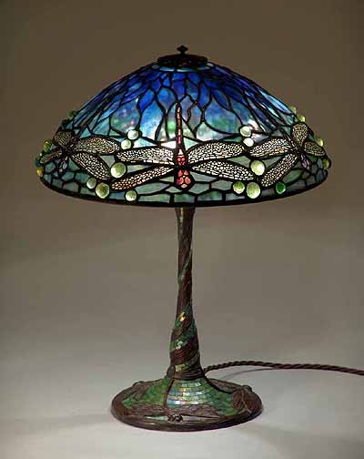 14IN Dragonfly Tiffany Lamp on a bronze cast lamp base w/ glass mosaic