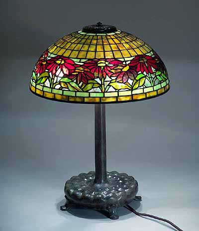 16" Poinsettia Tiffany lamp on a bronze lamp base