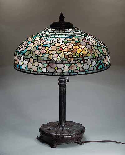 22" DOGWOOD leaded Glass and bronze Tiffany table lamp