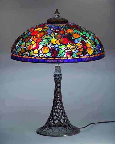 24" FRUIT IFFANY LAMP ON EIFFEL TOWER BRONZE CAST LAMP BASE