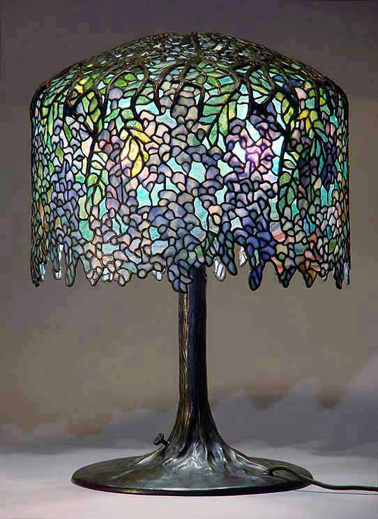 18" Wisteria leaded glass and bronze Tiffany lamp #342