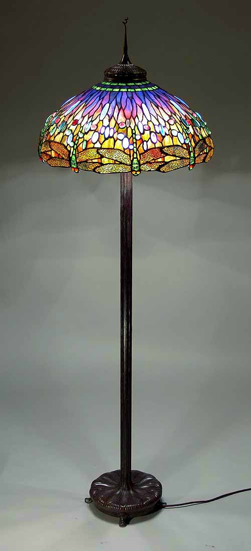 22" Dragonfly Tiffany lamp #1507 on Bronze Junior floor base #379