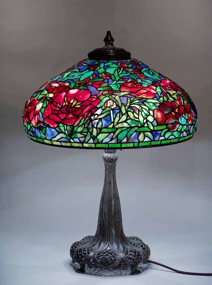 22" Elaborate Peony leaded glass and bronzeTiffany Lamp #1903