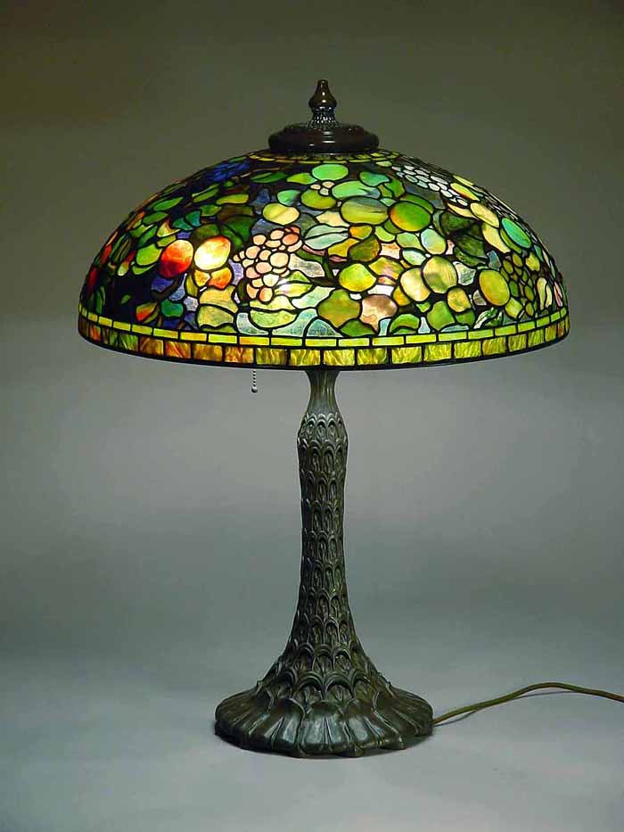 Leaded Glass and Bronze Tiffany Lamp 24" Fruit #1519 TWO SEASONS