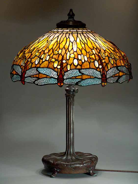 22" Tiffany Lamp Shade DRAGONFLY # 1507 and Bronze Lamp Base TELESCOPING  LIBARY  # 367