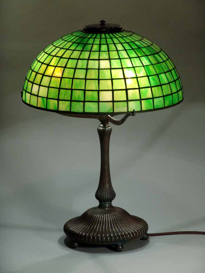 16" Plain Squares leaded Glass and bronze Tiffany Lamp #1436