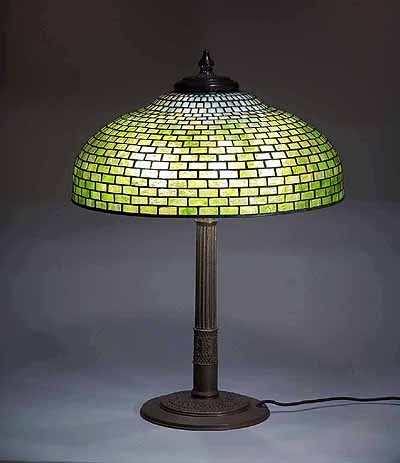 22" Geometric Tiffany lamp leaded Glass and Bronze