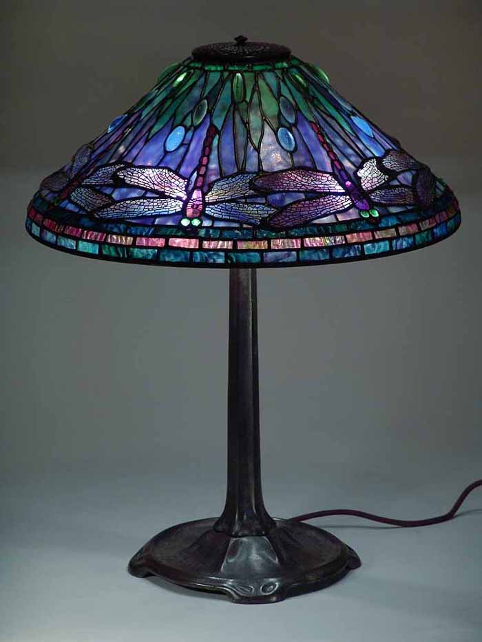 20" Dragonfly leaded glass and bronze Tiffany lamp #1495 & Large Stick base #531