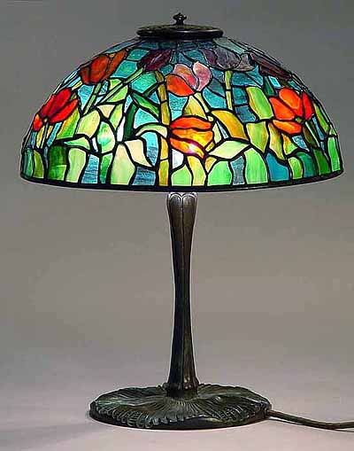 The 12" Tulip leaded glass Lamp Design of Tiffany Studios New York.