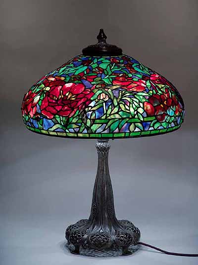 22" Elaborate Peony Tiffany table lamp