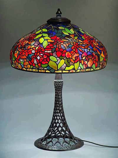 22" Trumpet Vine leaded Glass and bronze table lamp Design of Tifany Studios