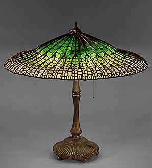 The 25" Lotus Leaf Lamp of Dr.Grotepass-Studios. Tiffany Lamps and Bronze Lamp Bases. Stained glass Designs of Tiffany Studios New York : Leaded glass Lamps, Lamp fixtures and Tiffany Bronze Items, Table lamps, Desk lamps, Floor lamps, Ceiling lamps, Hanging lamps