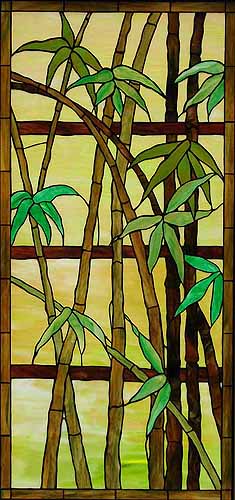 Bamboo leaded glass window, Design of Tiffany Studios NY