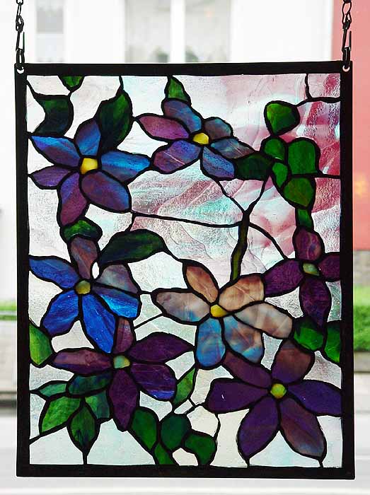 Clematis leaded glass panel (Design of Tiffany Studios NY)