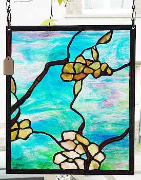 Dogwood leaded glass and bronze panel designed by Tiffany Studios NY