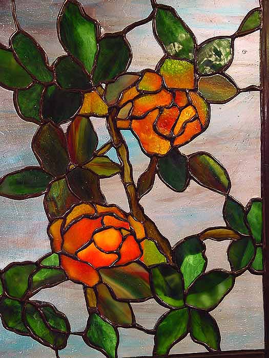 Roses leaded glass window. Design of Tiffany Studios NY