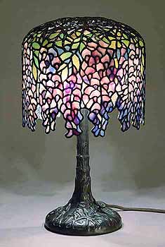 10" Pink Wisteria Leaded Glass and Bronze Tiffany Lamp #349