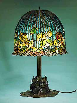 Flowering Lotus Tiffany Lamp #344 on Bronze casted Tiffany lamp base