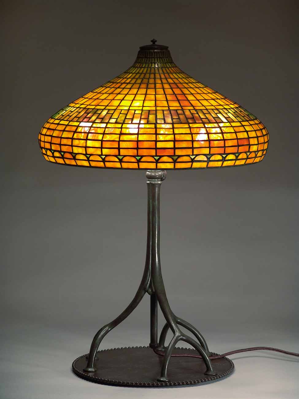 18" Straight Lines leaded glass and bronze Tiffany Lamp #1476