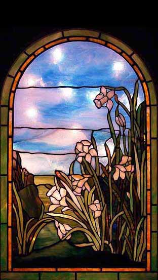 Tiffany daffodil leaded glass window: Designs of Tiffany Studios New York