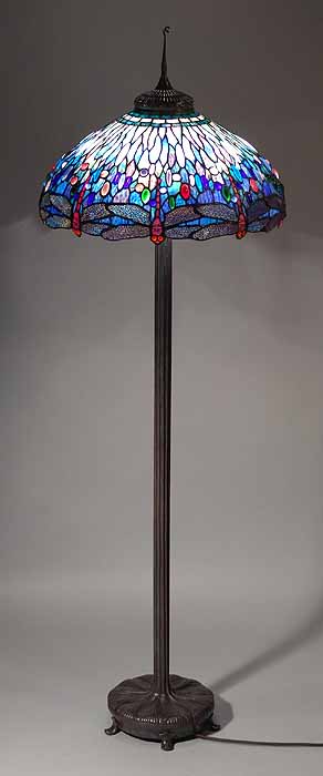 22" Dragonfly Tiffany lamp shade #1507 & Bronze Junior floor base #379