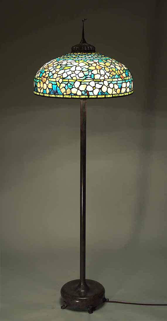 22" Dogwood Leaded Glass and Bronze Tiffany Lamp # 1504  &  Bronze Junior Piano Floor base # 387