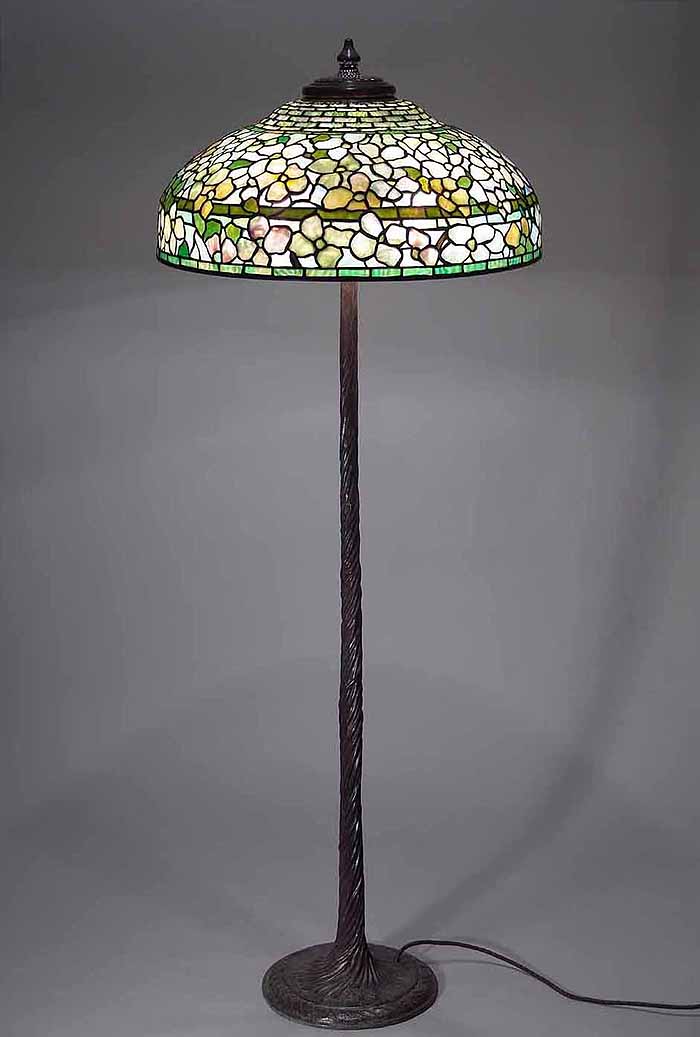 22" White Dogwood  # 1504 Leaded Glass and Bronze Tiffany floor Lamp