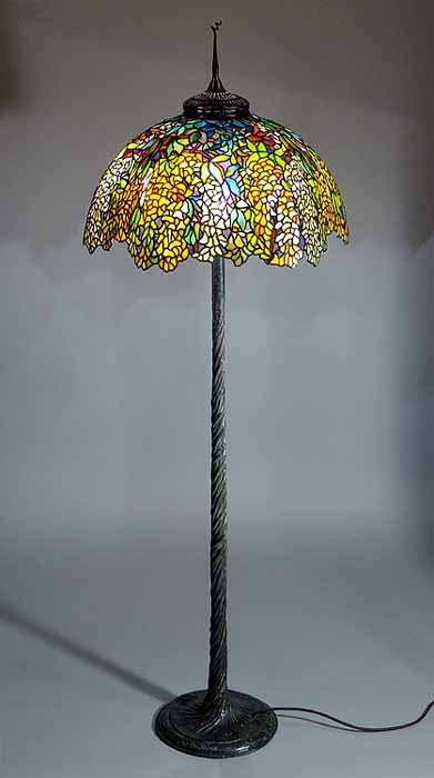 22" Laburnum Tiffany floor lamp #1539 on Twisted Vine bronze lamp base #645