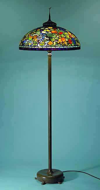 24" FRUIT Tiffany Lamp #1519 & Bronze JUNIOR PIANO FLOOR BASE #387