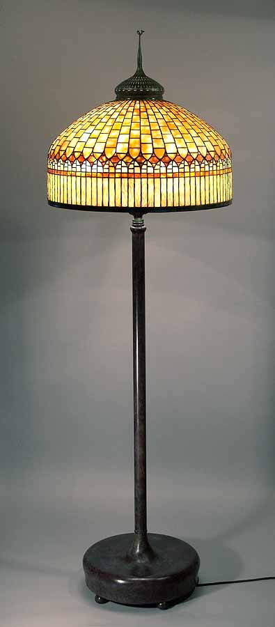 24 1/2" STANDARD GEOMETRIC TIFFANY FLOOR LAMP (CURTAIN BORDER) #1506 & SENIOR PIANO FLOOR BASE #377