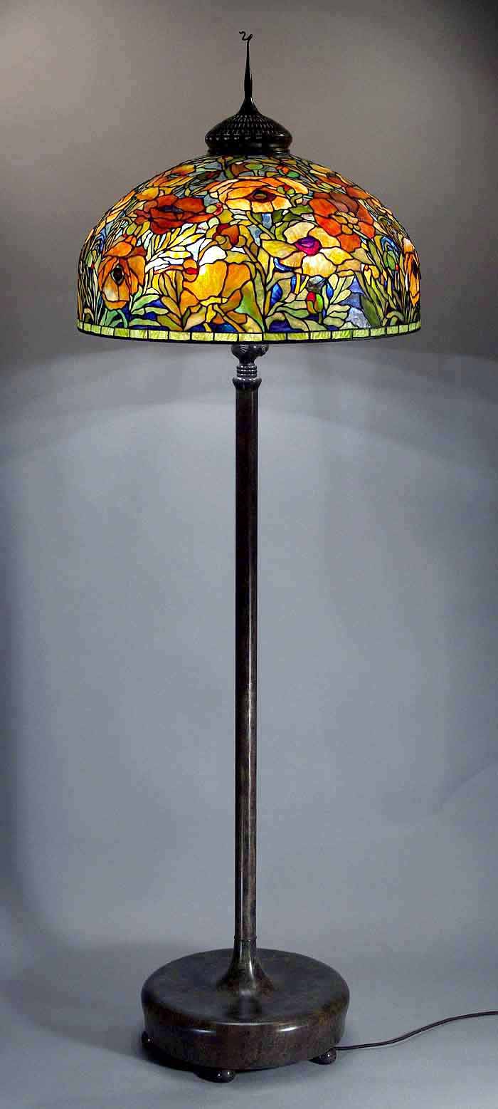 26" Oriental Poppy Tiffany Floor lamp #1902 (gold) & Piano Senior Floor base #377