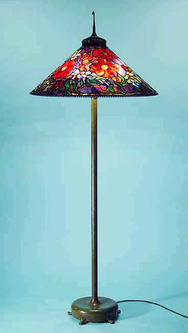 29" Peony leaded glass and bronze Tiffany lamp #603 & Piano Junior Floor base #387