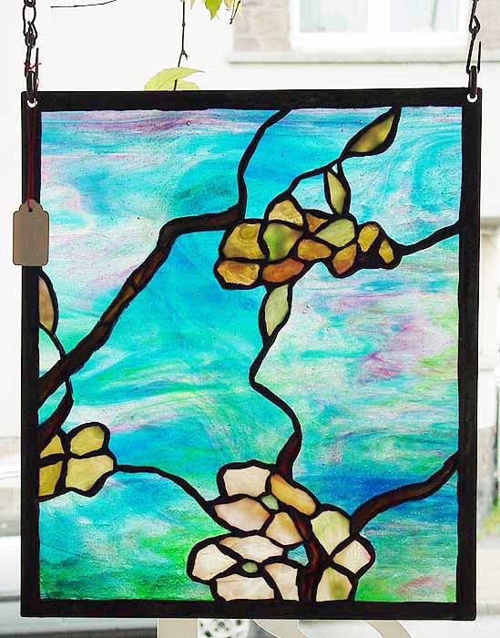 Dogwood leaded glass and bronze panel 11 by 13 Inches