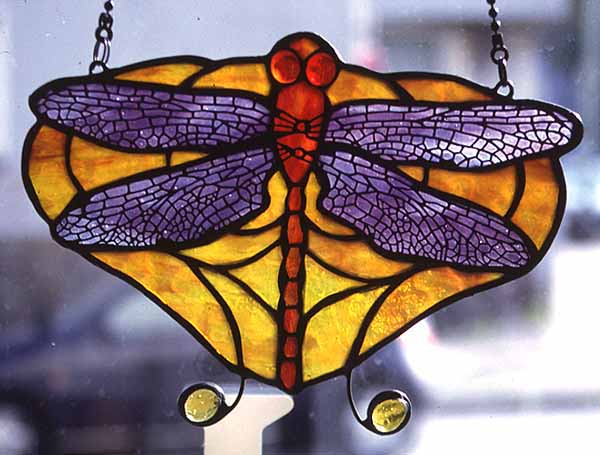 Dragonfly leaded glass panel 10 In.  Design of Tiffany Studios NY No.925