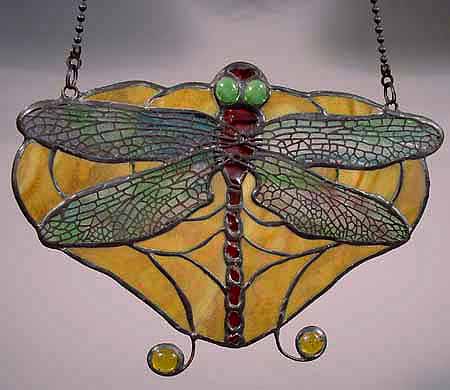 Dragonfly leaded glass panel 10 In.  Design of Tiffany Studios NY No.925