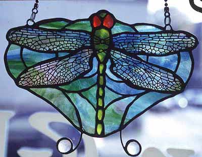 10" Dragonfly Tiffany leaded glass and bronze panel