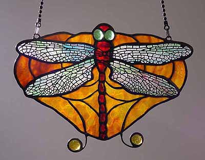 10" Dragonfly Tiffany leaded glass and bronze panel