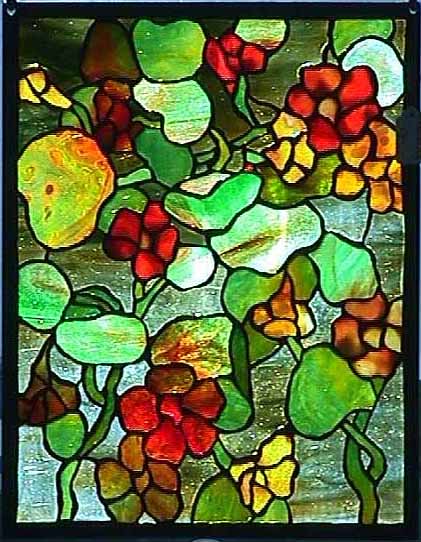 Nasturtium laded glass panel 12" by 15". Design of Tiffany-Studios New York