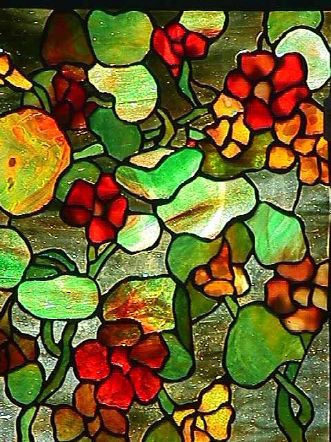 Nasturtium laded glass panel 12" by 15". Design of Tiffany-Studios New York