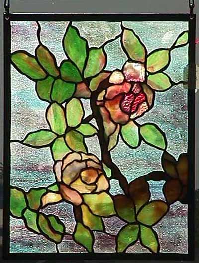 Roses Tiffany Leaded Glass pasel colored Tiffany Panel