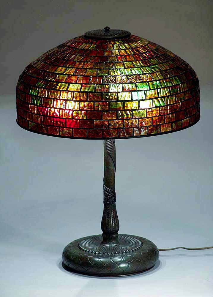 LEADED GLASS AND BRONZE TIFFANY LAMP PLAIN SQUARES #1469