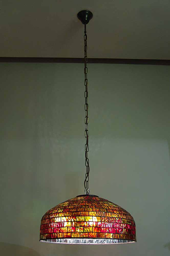 18" Geometric Tifany hanging lamp #1469 (Plain Squares, Brick