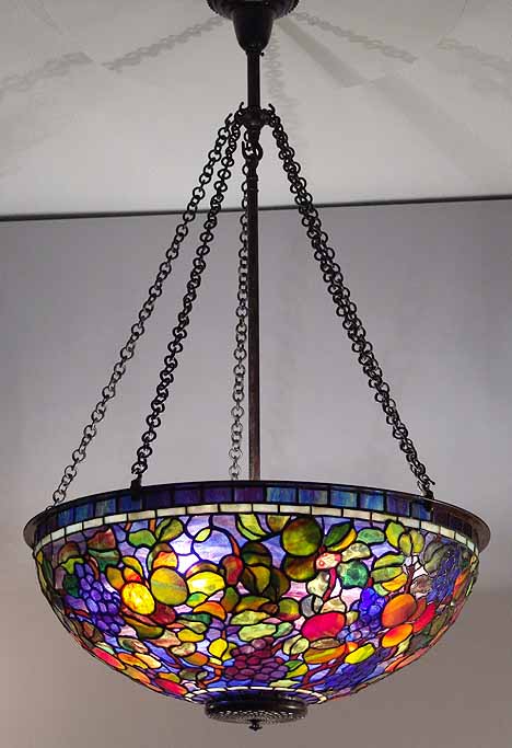 24" FRUIT leaded glass and bronze chandelier. Design of Tiffany Studios NY #1519