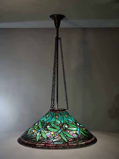 28" Swirling Dragonfly  leaded glass and bronze Tiffany Lamp