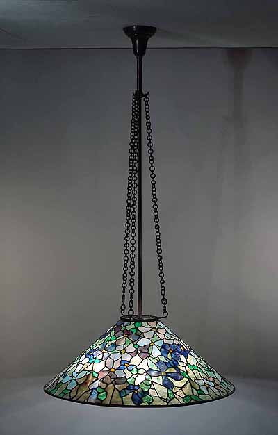 28" Clematis leaded Glass and bronze Tiffany hanging Lamp