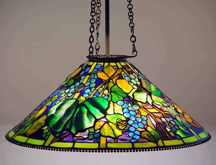 Leaded Glass and Bronze 28" Grape Tiffany Chandelier #608