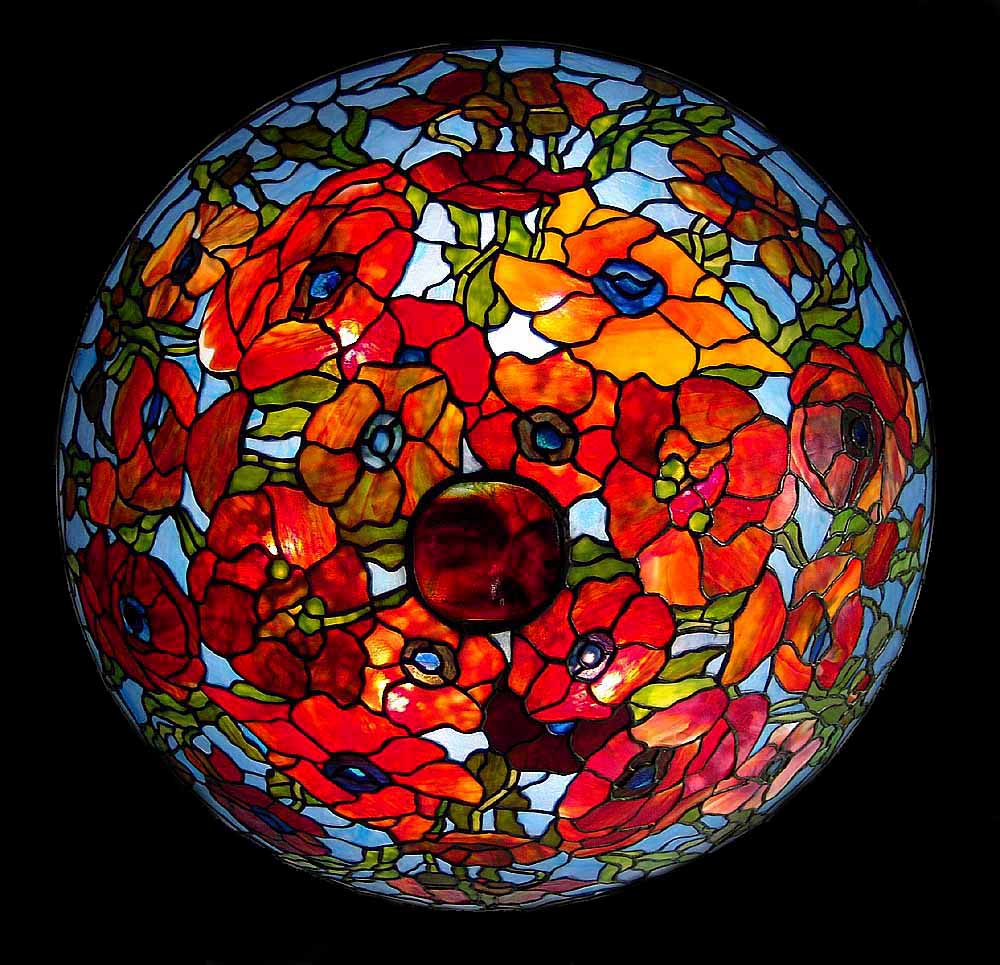 LEADED GLASS AND BRONZE TIFFANY LAMP