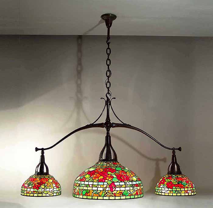 21 1/2" and 12" Nasturtium Three Lights Pool Table Tiffany chandelier